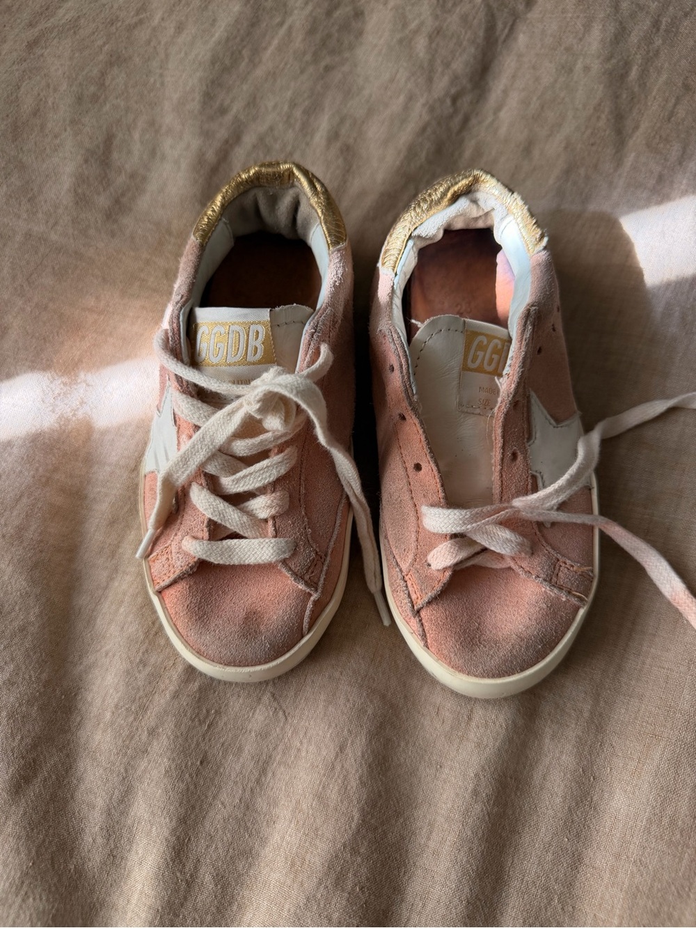 Golden Goose Kids Blush Pink Suede Star Sneakers with Gold Heel